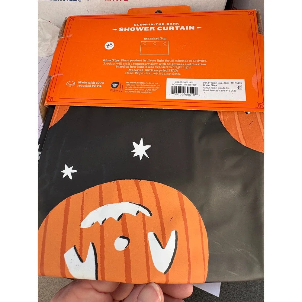 Hyde and Eek Halloween Glow-in-the-Dark Pumpkin Shower Curtain Black 72x72 PEVA